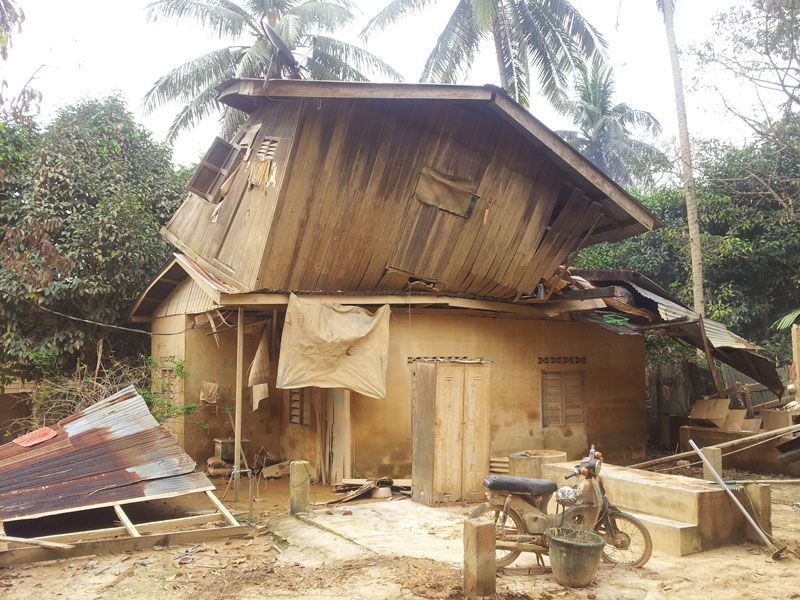 The 2nd floor of Ismaila's family home was lifted, turned, and damaged by the water